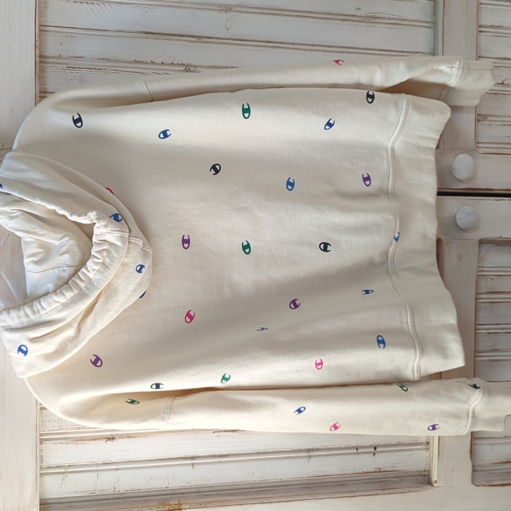 Champion, multicolor logo cream Color hoodie, SM - Picture 4 of 8